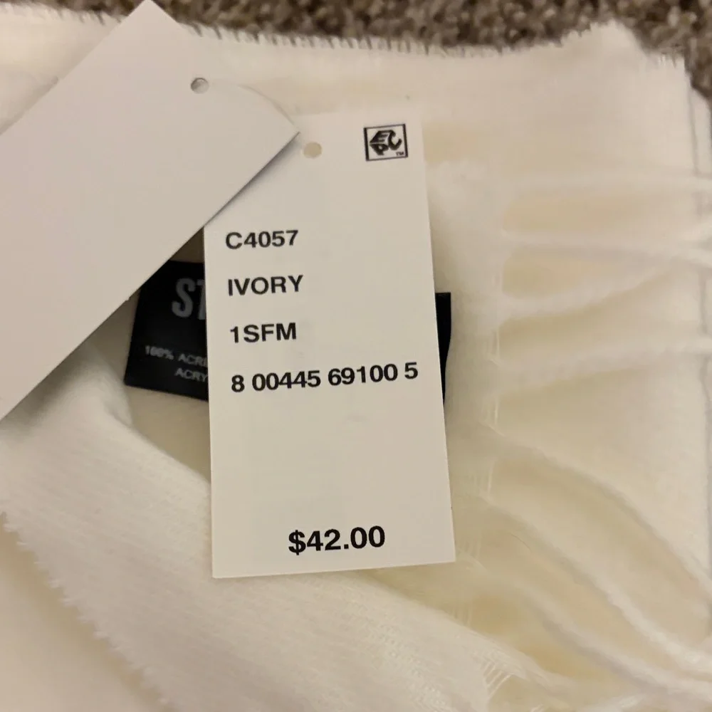 Steve Madden White Fringe Scarf